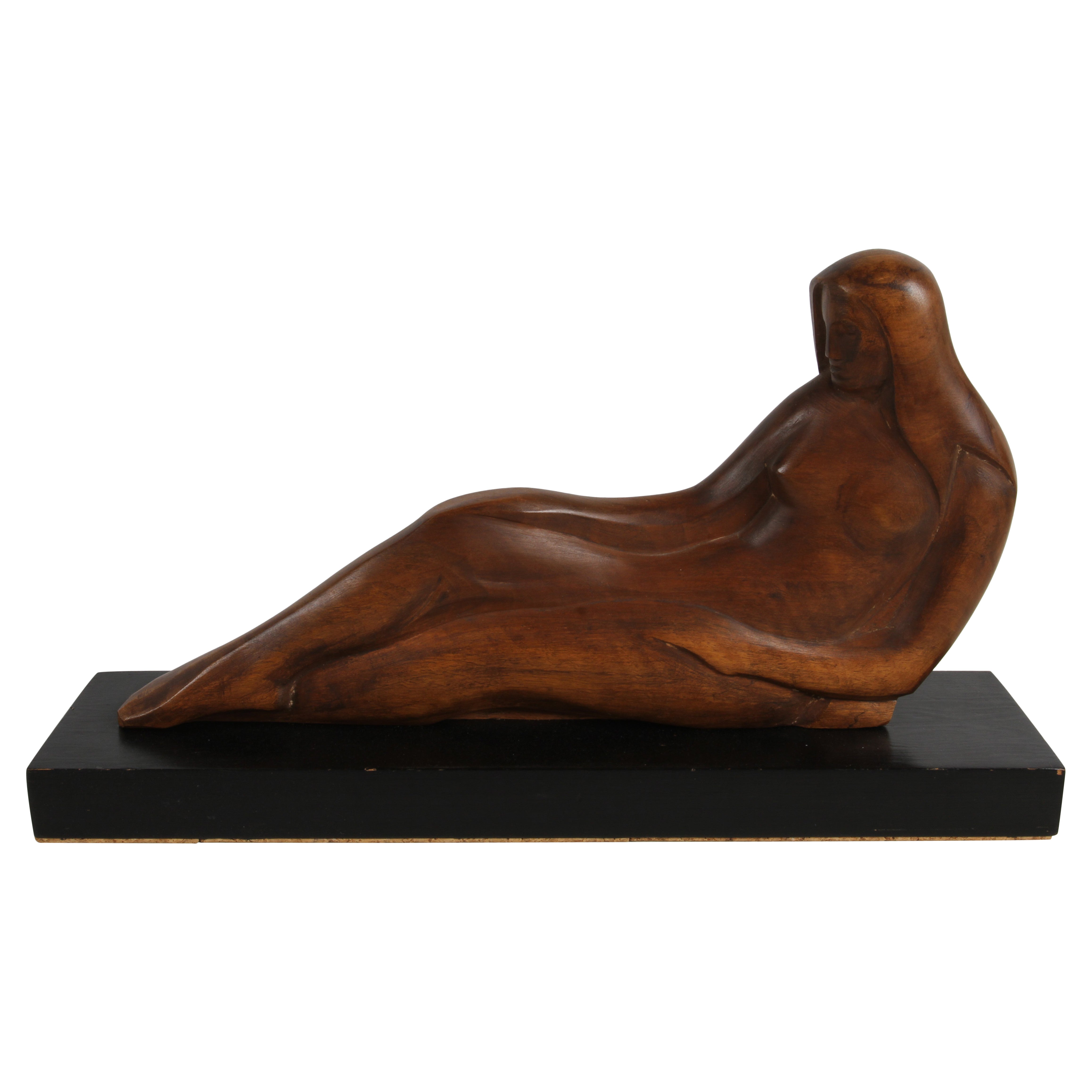 Escultor William Conrad Severson Escultura tallada de 1950 Mujer desnuda reclinada