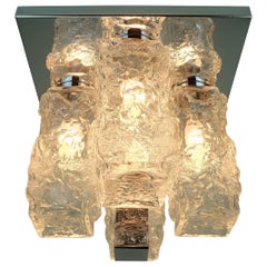 outstanding mid century FLUSH MOUNT ceiling fixture with 4 ice glass cuboids