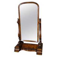 Antique Lovely Burr Walnut Cheval Mirror