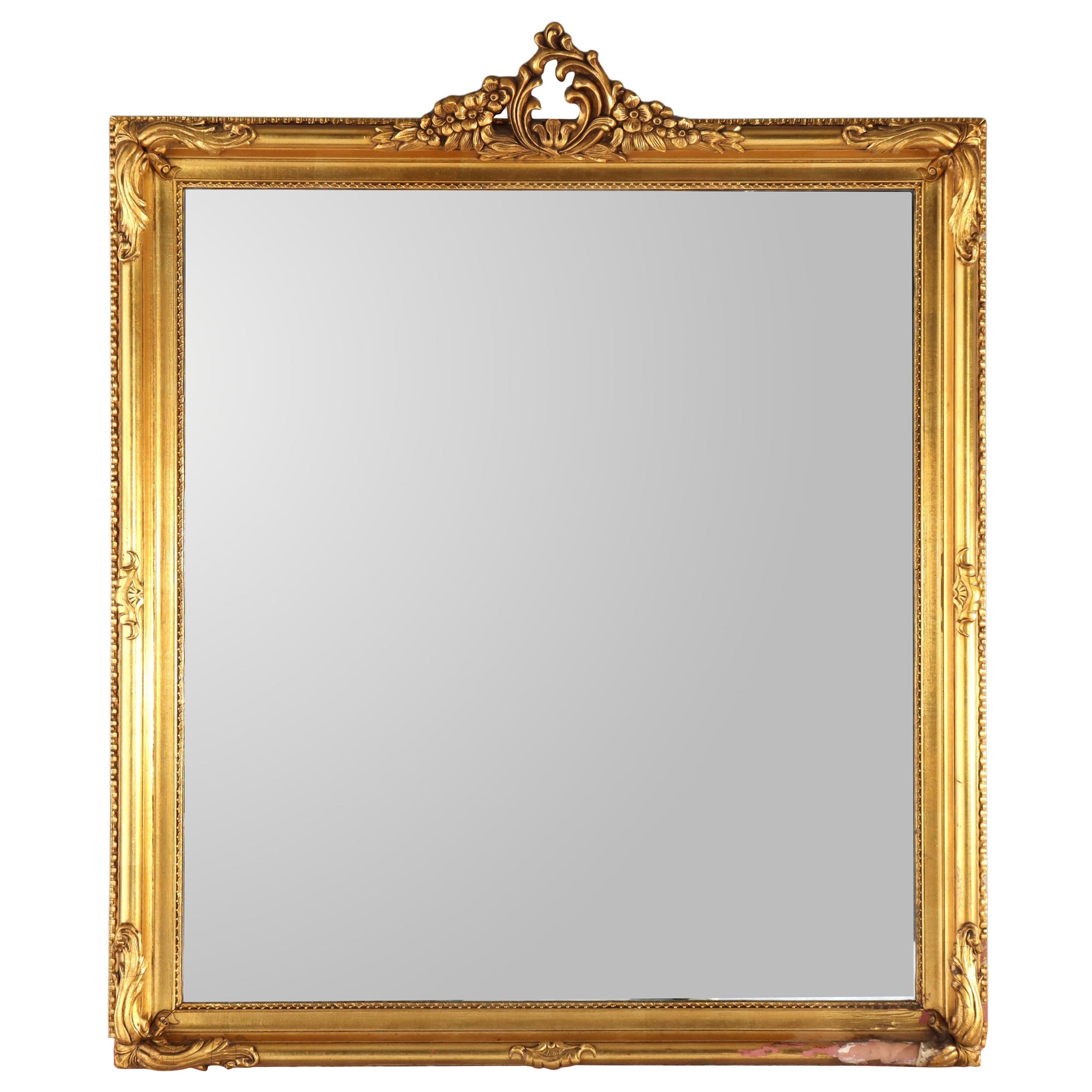 Oversized Antique French Louis XIV Carved Gilt Wood Wall Mirror c1920 For Sale