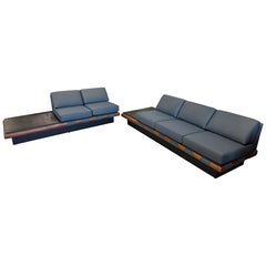 Adrian Pearsall Modulares Sofa mit Schieferfüßen, neu gepolstert mit grauem Flannel aus Wolle