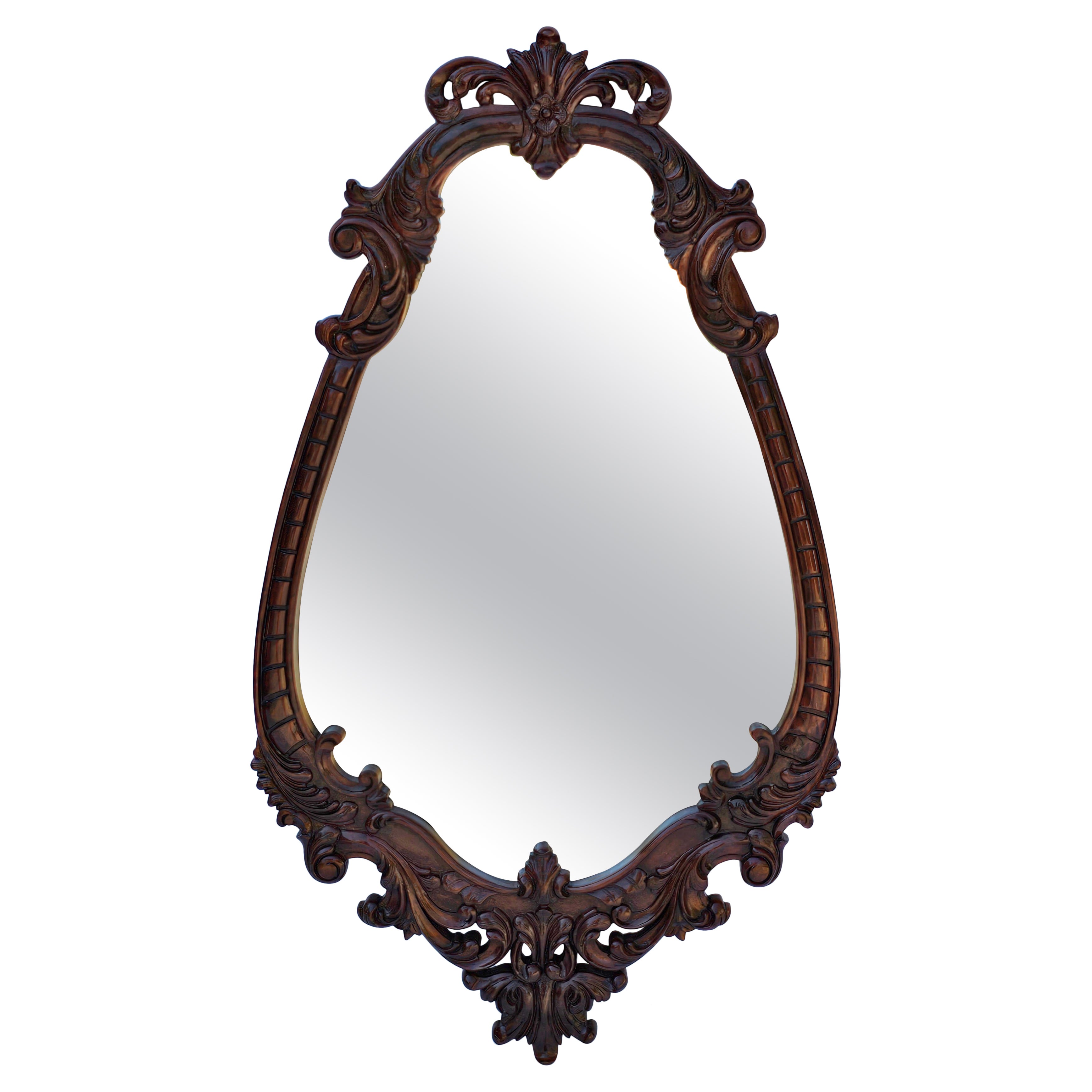 Early 20th Century  Rococo Style Carved Mahogany Wood Frame Wall Mirror