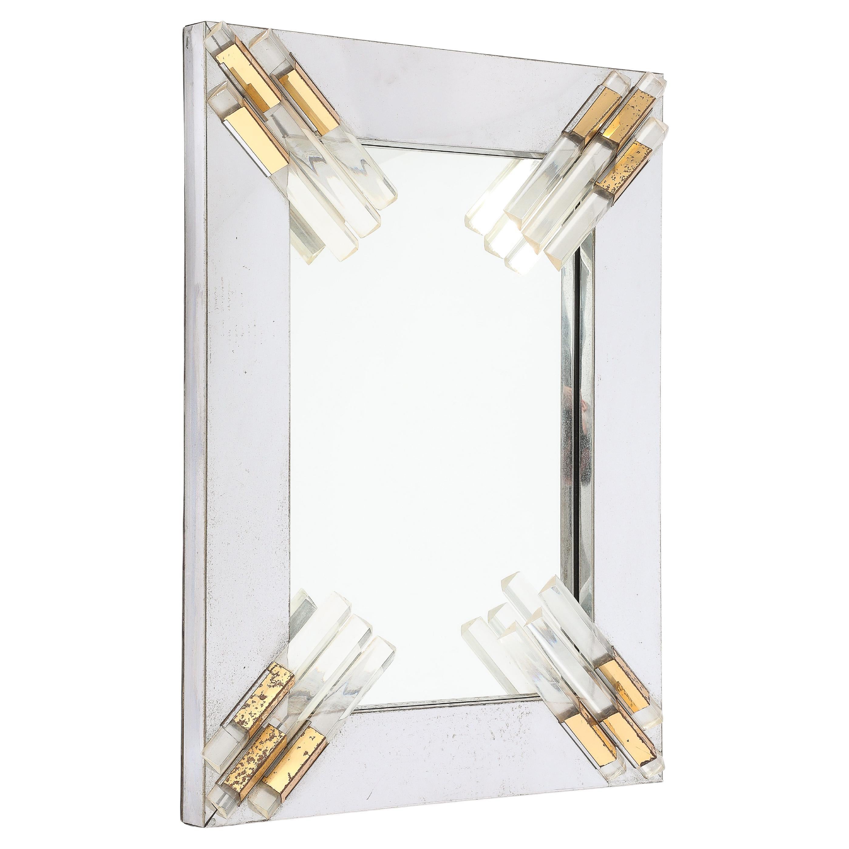 Mixed Metal and Lucite Studio Mirror, France 1950's For Sale
