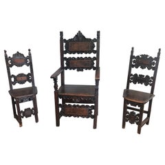 Set of an Italian Renaissance Walnut Armchair and Pair of Chairs