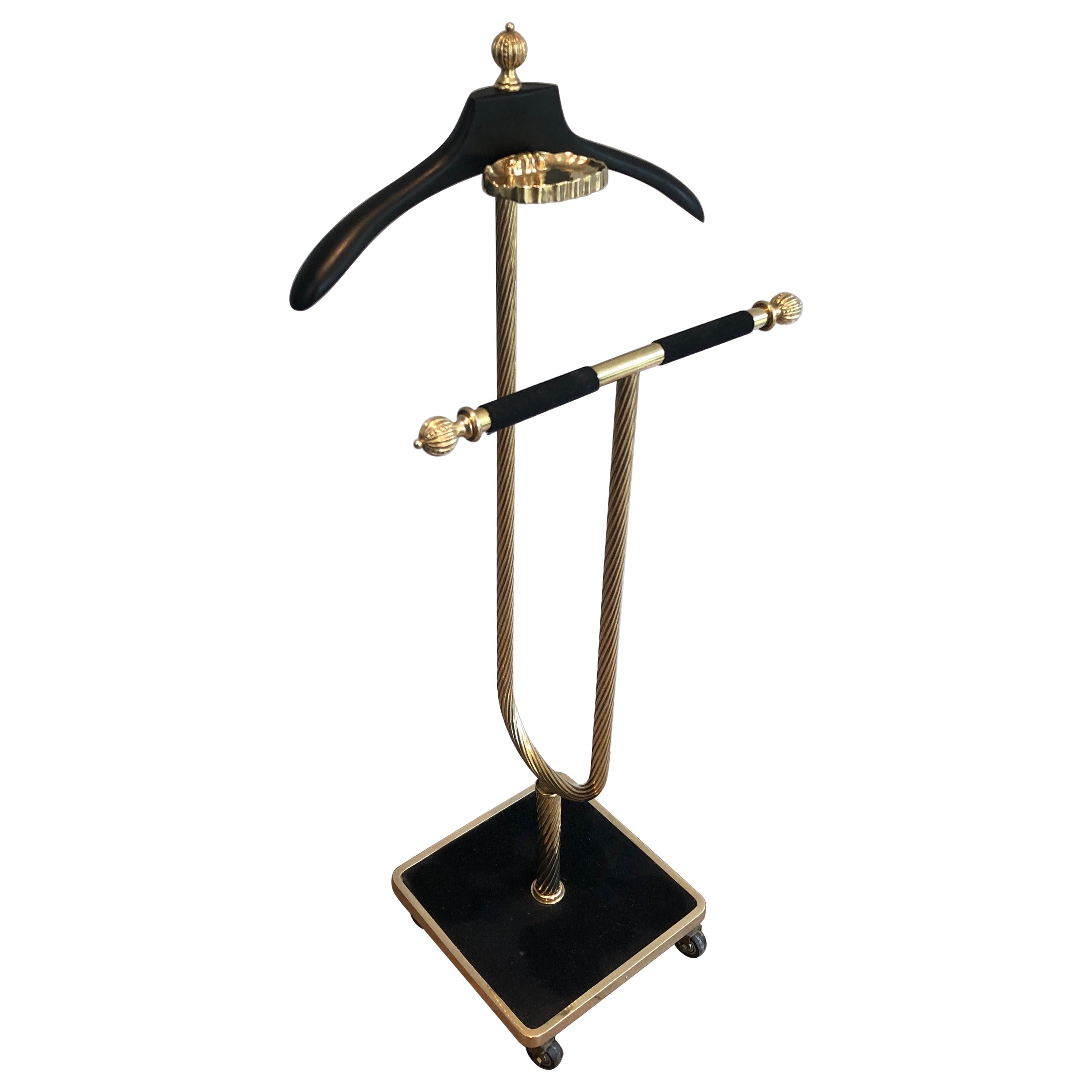 Mid-Century Brass and Black Velvet Nightstand Valet, Maison Jansen