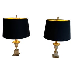 Paar Palmen-Tischlampen aus Chrom und Messing im Stil von Maison Charles