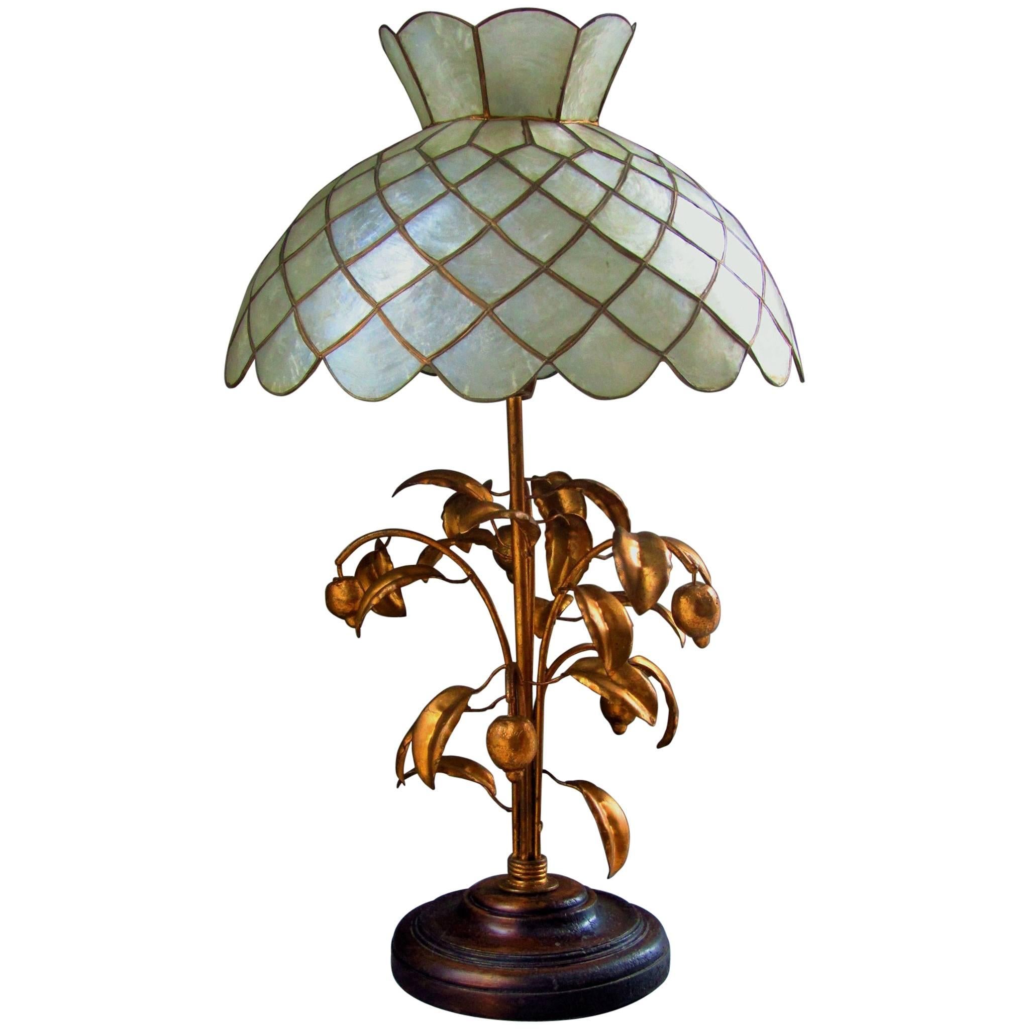 Berach Mother of Pearl Brass Glass Table Lamp 
