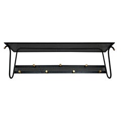 Black Lacquered Metal Coat Rack with Perforated Sheet Metal and Brass