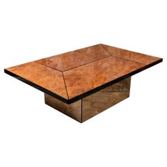 Burl wood coffee table with bar by Paul Michel for Roche Bobois, France, 1980s