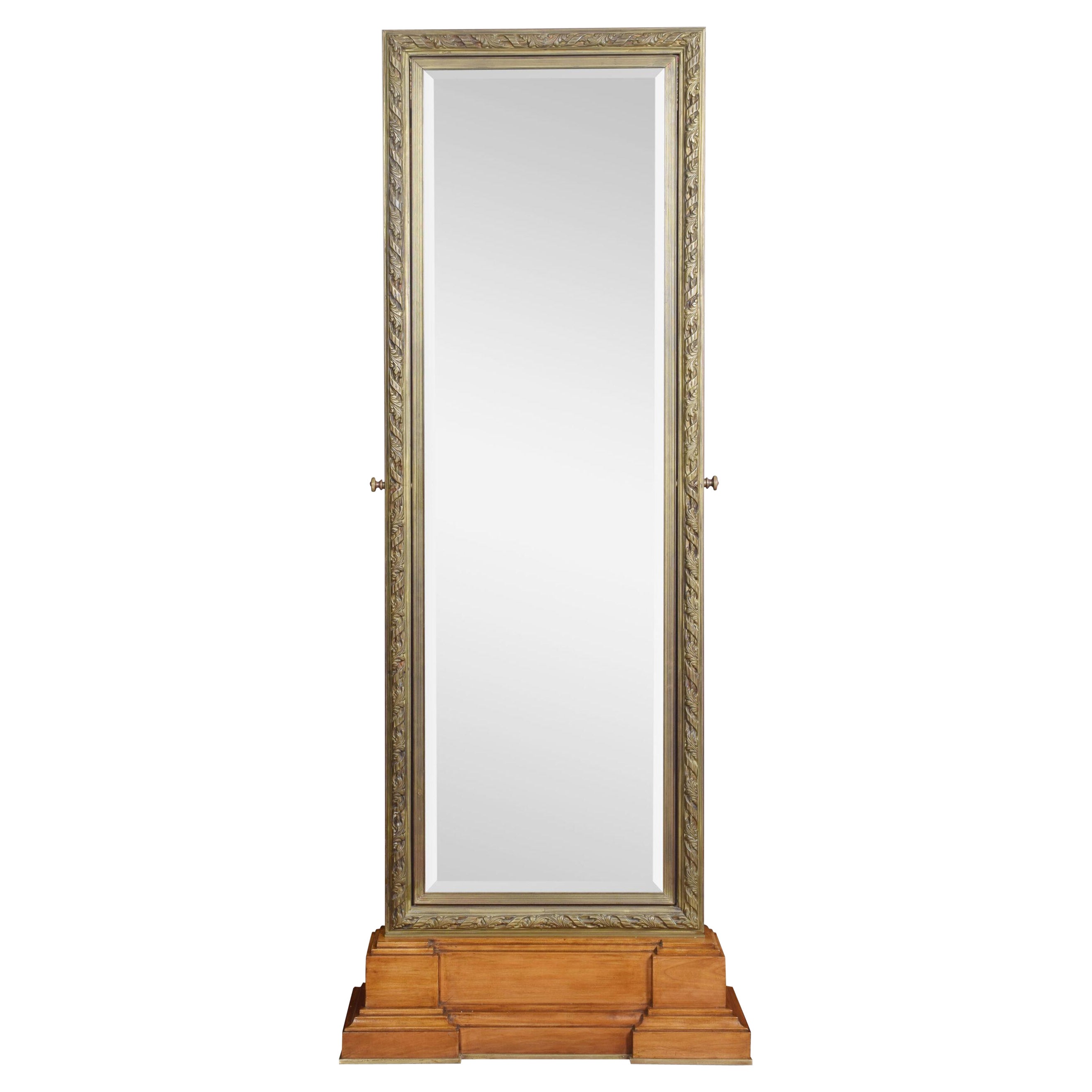 Large Tooled Bronze Framed Two Sided Cheval Mirror
