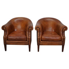 Vintage Dutch Cognac Colored Leather Club Chair, Set of 2