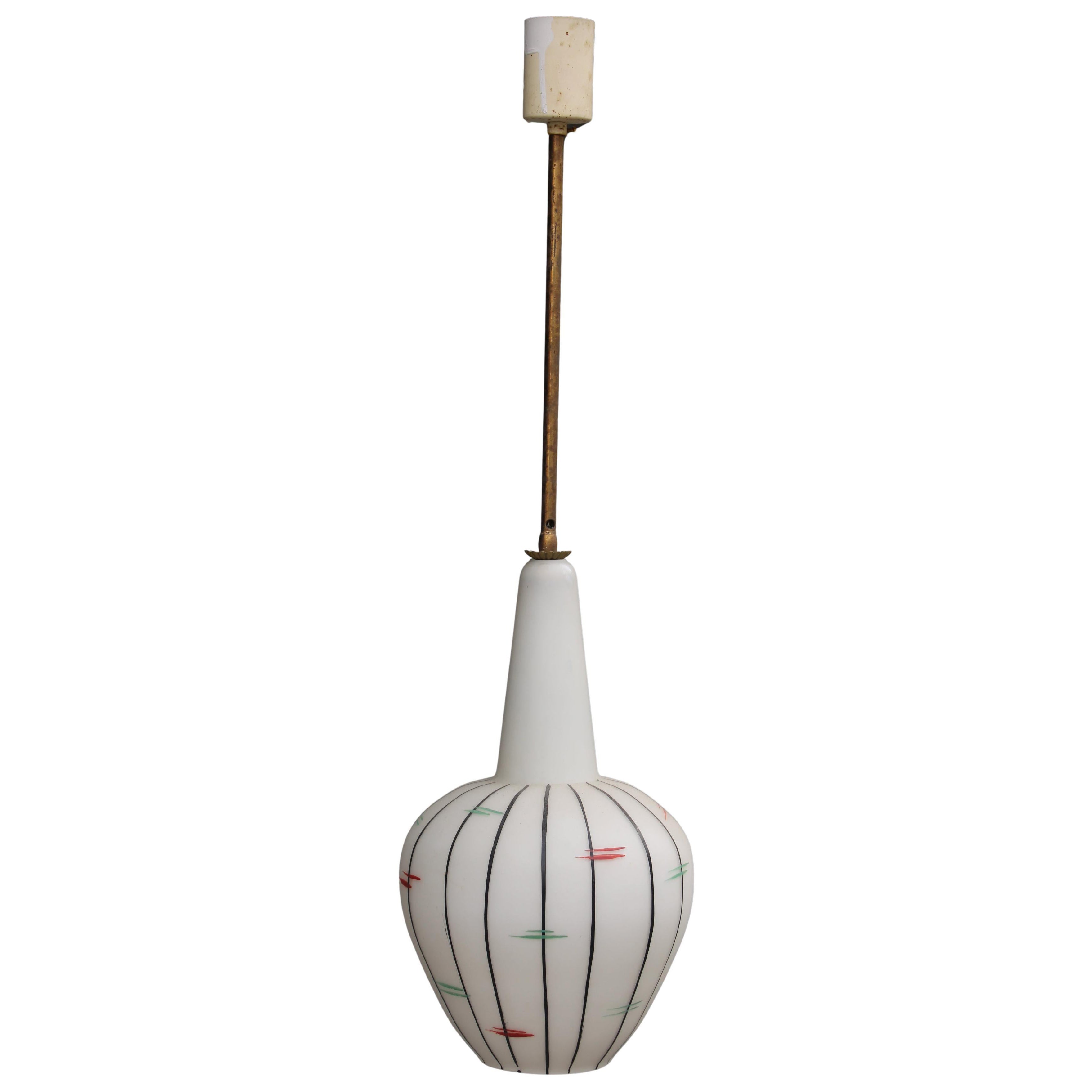 Vistosi 1950s Murano glass pendant chandelier Brass rod
