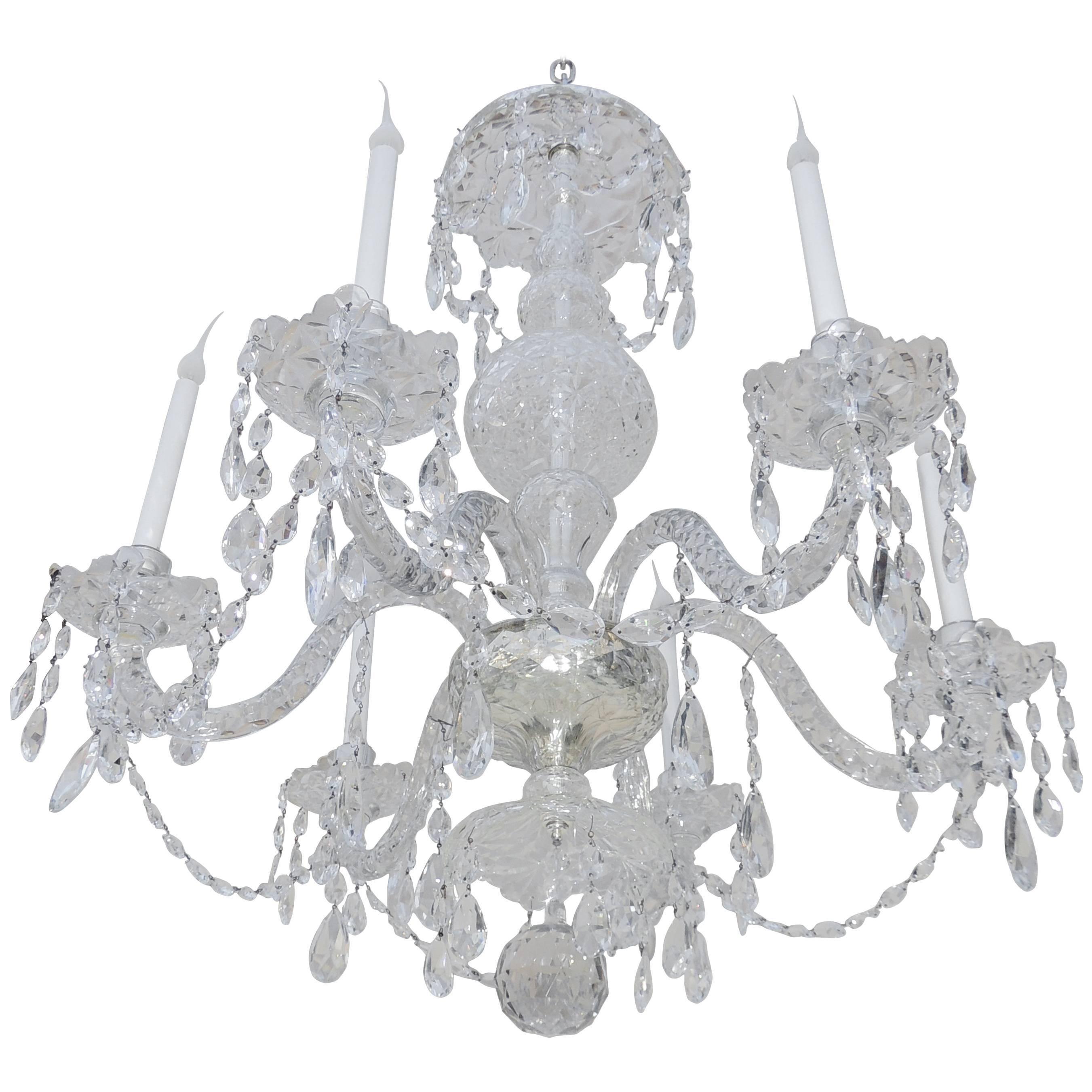Wonderful English Georgian Cut Crystal Swag Waterford Silvered Bronze Chandelier