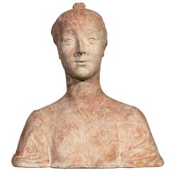 Art Nouveau, Art Deco Terracotta Plaster Female Bust