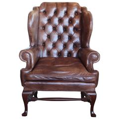 Antique Early 20th Century English Leather Wing Chair