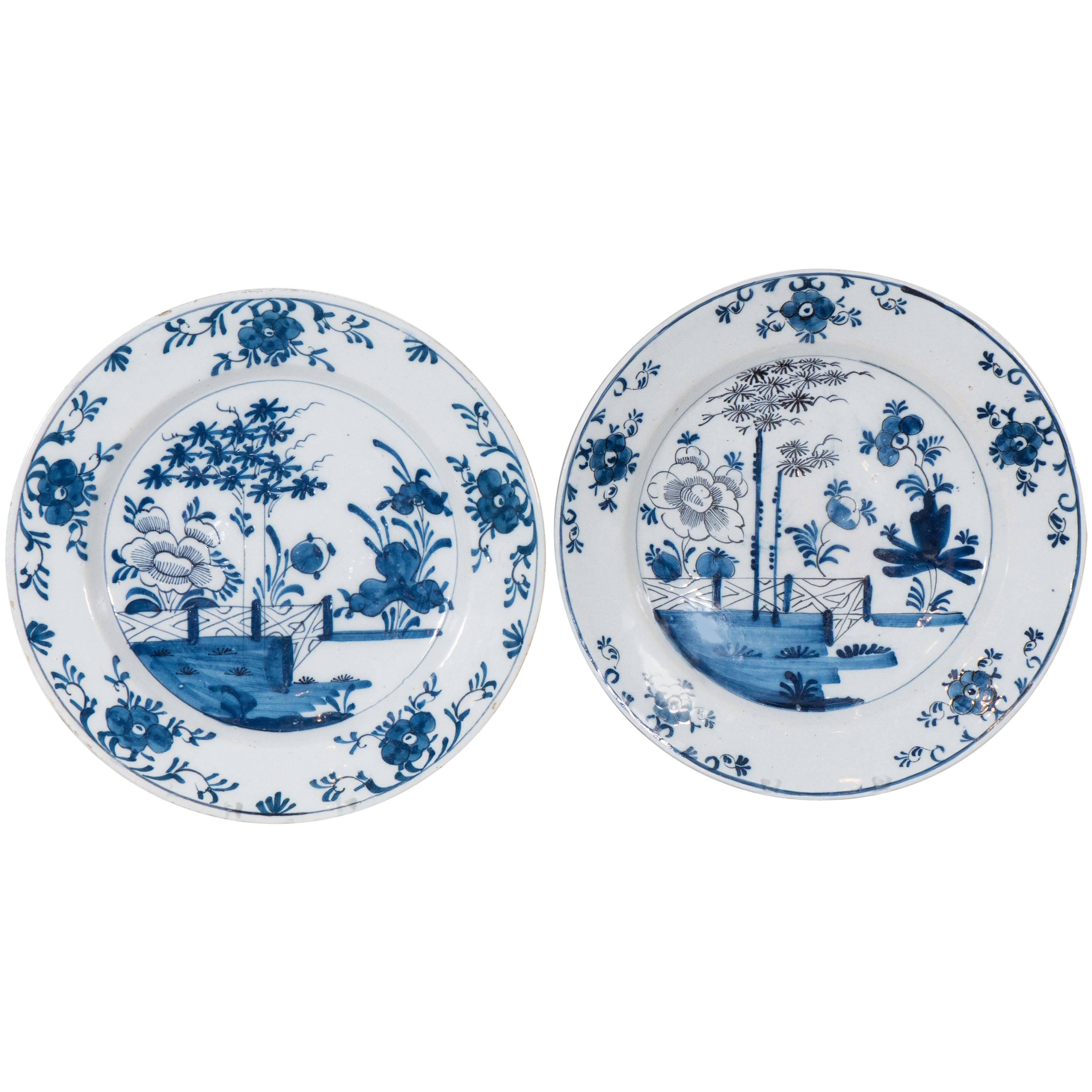 Pair of Antique Blue and White Dutch Delft Chargers