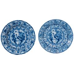 Pair Antique Blue and White Delft Chargers