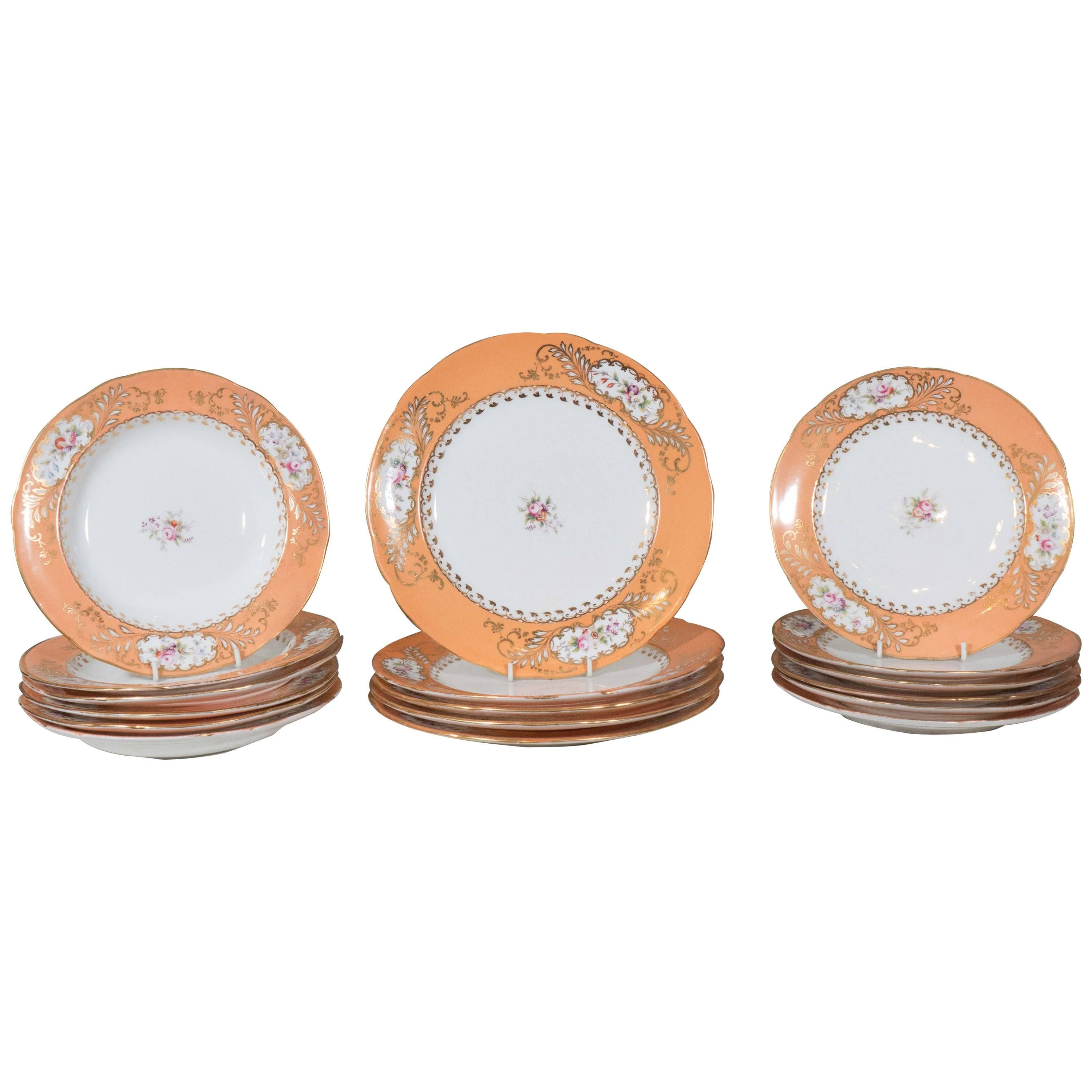 Antique English Porcelain Dishes with Wide Orange Borders