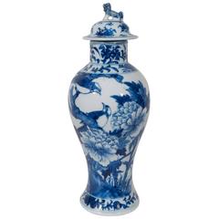 Blue and White Antique Chinese Porcelain Covered Vase