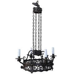 Spanish Four-Light Wrought Iron Chandelier 4