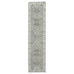 2'7"x11'10" Rhino Gray Hand Knotted Karajeh Design Soft Wool Runner Rug