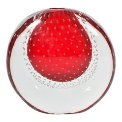 Italian Murano Bullicante Red Bubble Vase