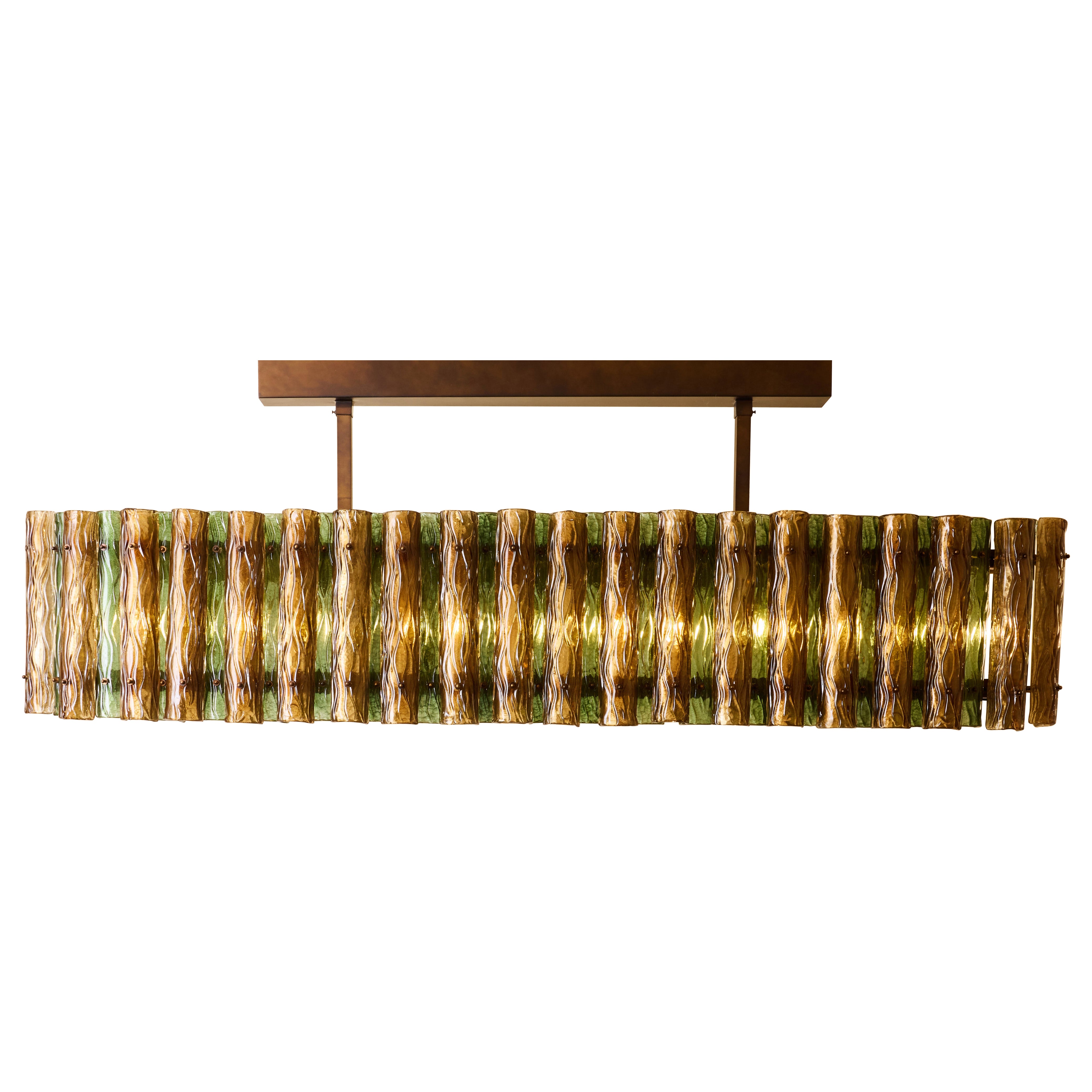 Important chandelier in patinated brass and Murano glass For Sale