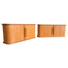 Pair of Floating Danish Teak Tambour Shelves