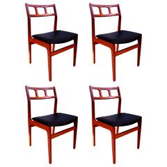 Vintage Danish Modern Set of Four Solid Teak Frames with Sculpted Back Dinning Chairs