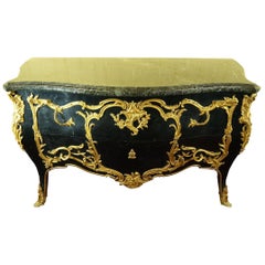 19th Century French Louis XV Style Marble Top bronze mounted Bombe Commode