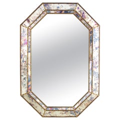 Venetian Modern Octagonal Mirror with Pink Purple Glass and Brass Details