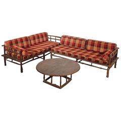 Retro Old Hickory Style Sofa, Chaise and Coffee Table Set