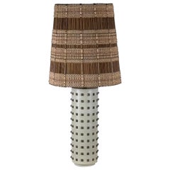 Studded Cream Leather Table Lamp with Original Maria Kipp Shade