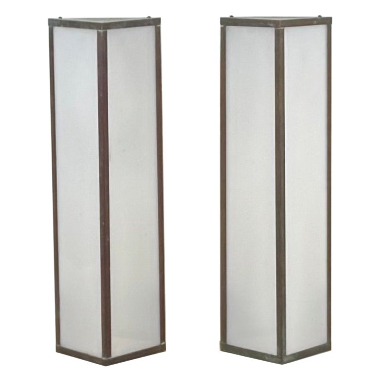 Pair of Large Indoor or Outdoor Modernist Patinated Copper Wall Sconces