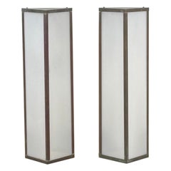 Pair of Large Indoor or Outdoor Modernist Patinated Copper Wall Sconces