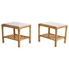 Amerikanische Designerin, Beistelltische, Bambus, Rattan, Marmor, USA, 1950er Jahre