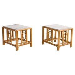 Amerikanische Designerin, Beistelltische, Bambus, Rattan, Marmor, USA, 1960er Jahre