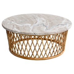 Amerikanischer Designer, Couchtisch, Bambus, Rattan, Marmor, USA, 1950er Jahre
