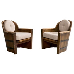 Åby Möbelfabrik, Lounge Chairs, Pine, Iron, Fabric, Sweden, 1930s