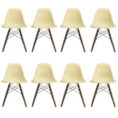 Eight Herman Miller Eames Parchment Dsw Dining Chairs