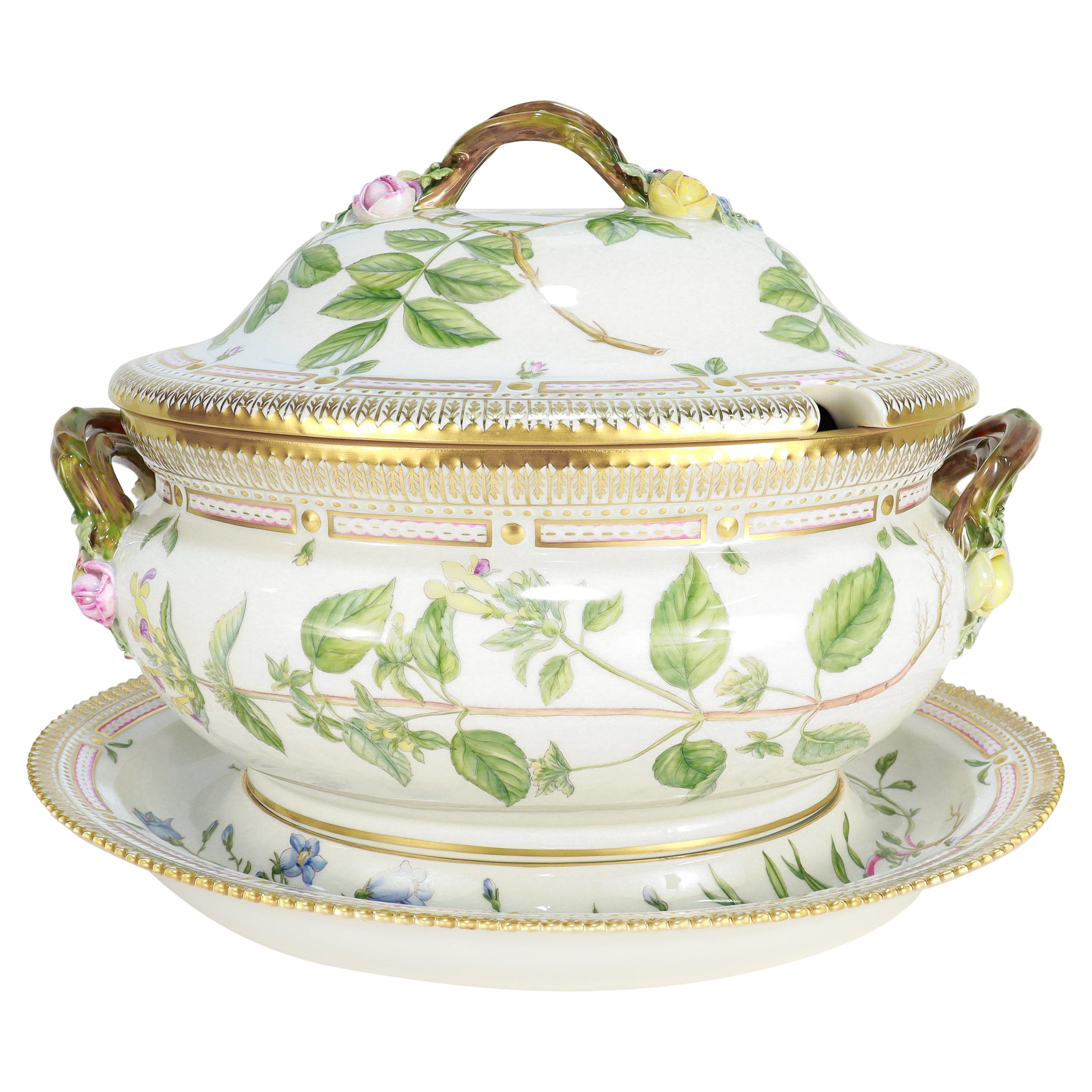 Royal Copenhagen 'Flora Danica' Porcellana 5 Qt. Grande zuppiera e sottopiatto n. 35