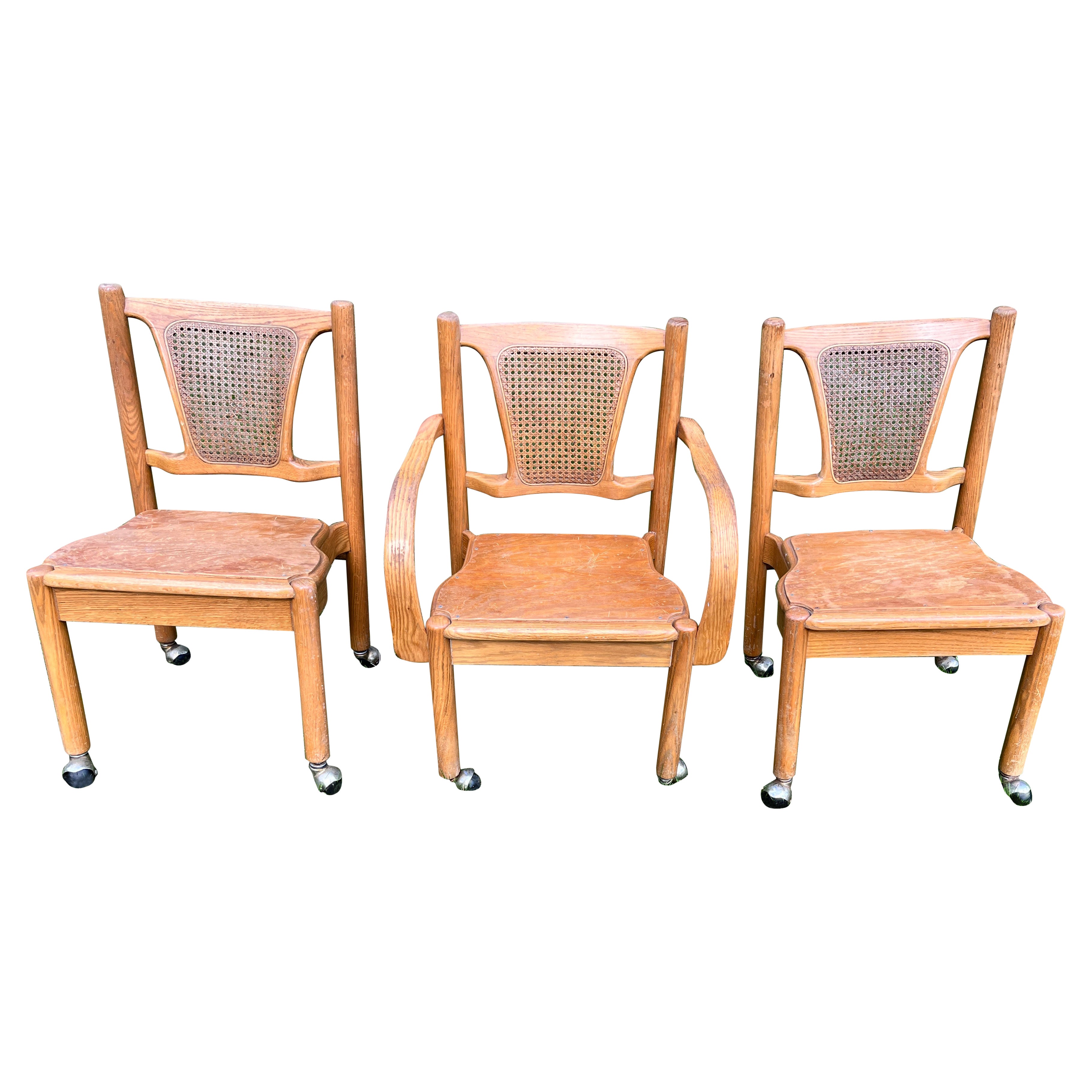 Set of 3 Post Modern Carved & Bent Oak Chairs By Shin-Lee, After Michael Thonet