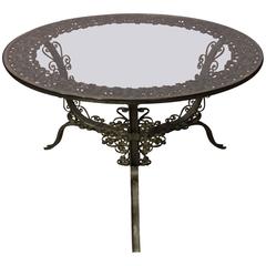 20th Century Iron Low Table with Glass Top