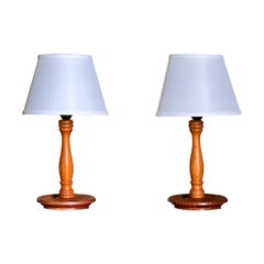 Swedish Turned Pine Table Lamps- A Pair