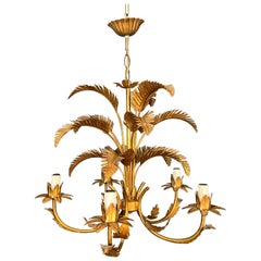 Araña de palmeras de hierro dorado estilo Coco Chanel con 5 brazos