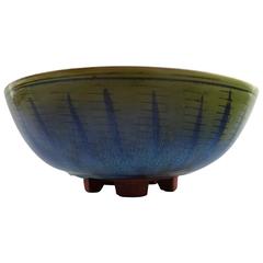 Wilhelm Kaage for Farsta, Unique Large Bowl of Stoneware on Feets