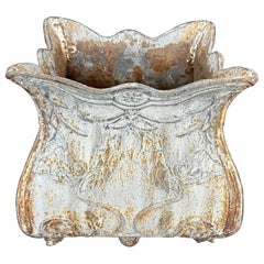 Antique French Cast Iron Square Garden Jardiniere Planter