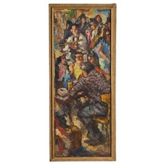 Pintura impresionista de escena de café parisino, años 30