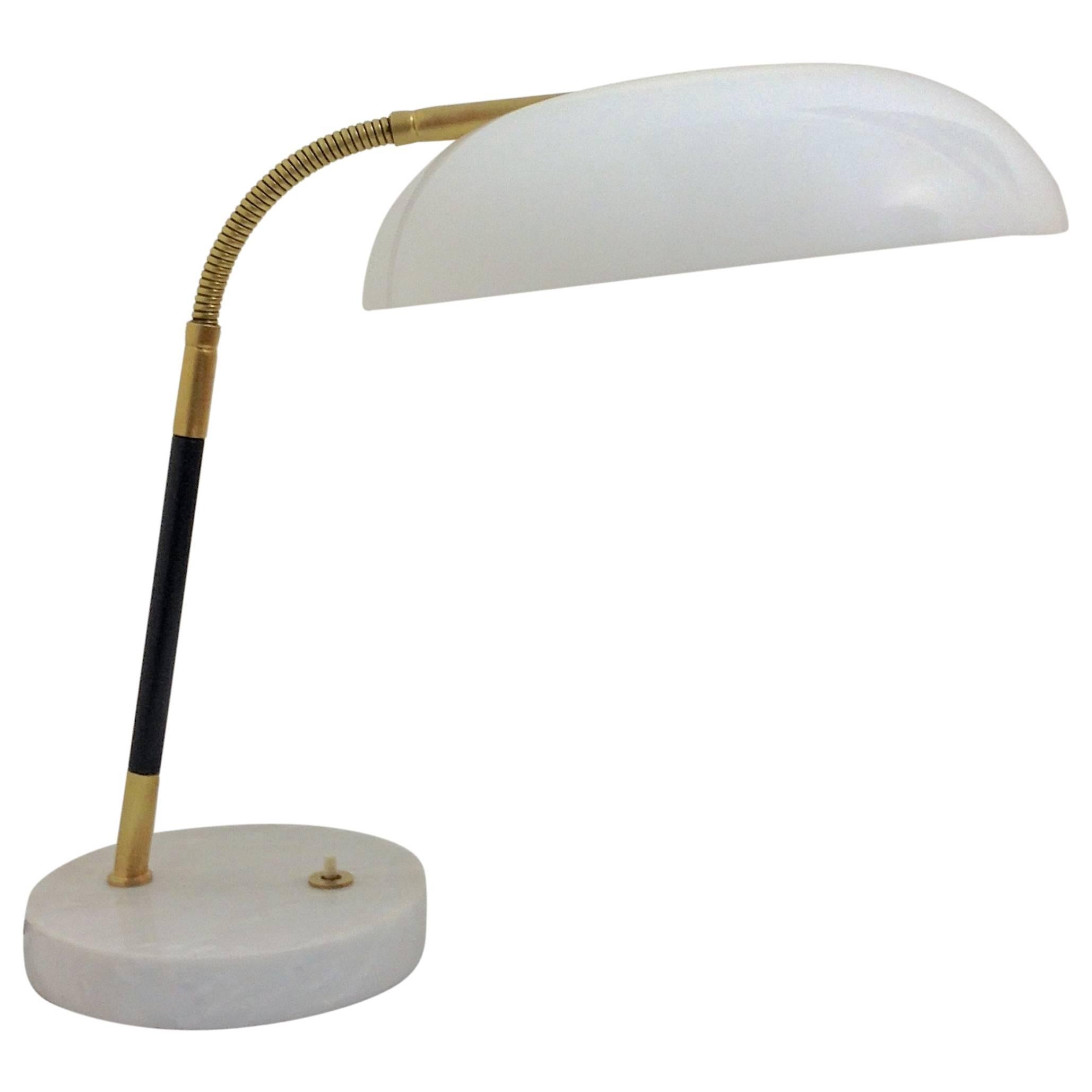 Mid-Century White and Brass Stilux Desk Lamp on Marble Base For Sale