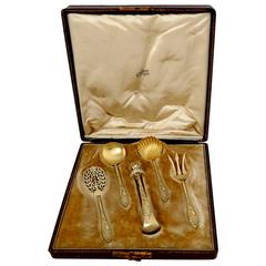HENIN French Sterling Silver18K Gold Dessert Hors D’œuvre Set 5 pieces Box
